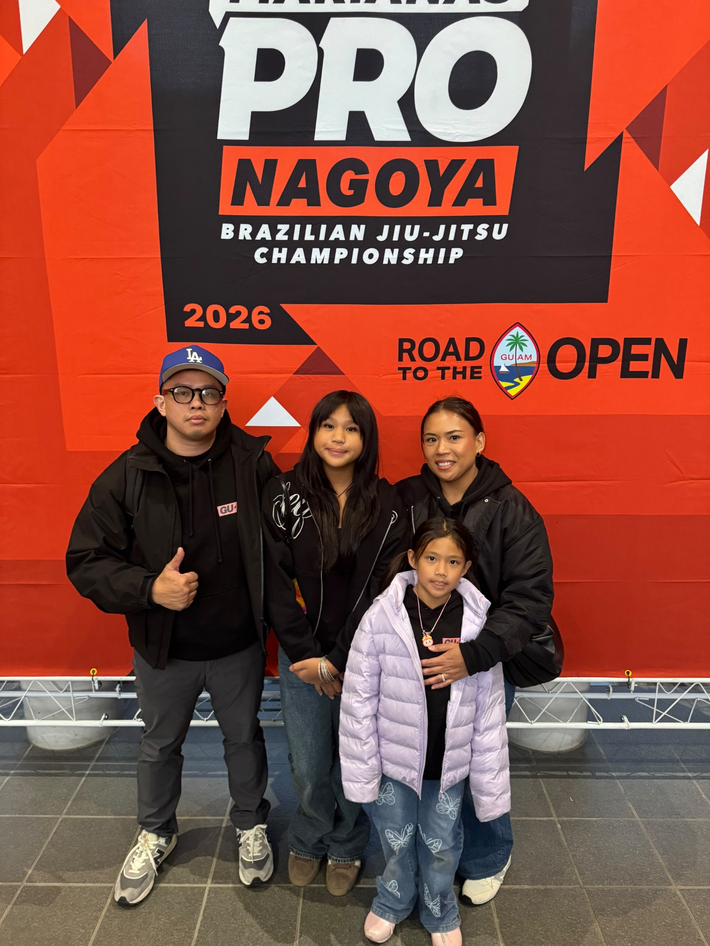 Kevin Miranda with his family at Guam Marianas Pro Nagoya 2026