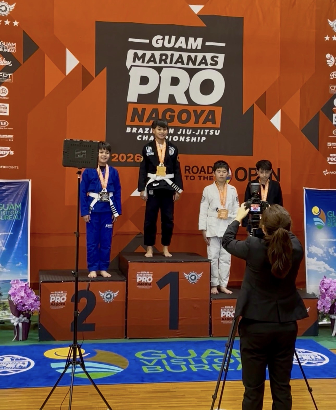 Bray on the first-place podium at the 2026 Marianas Pro Nagoya