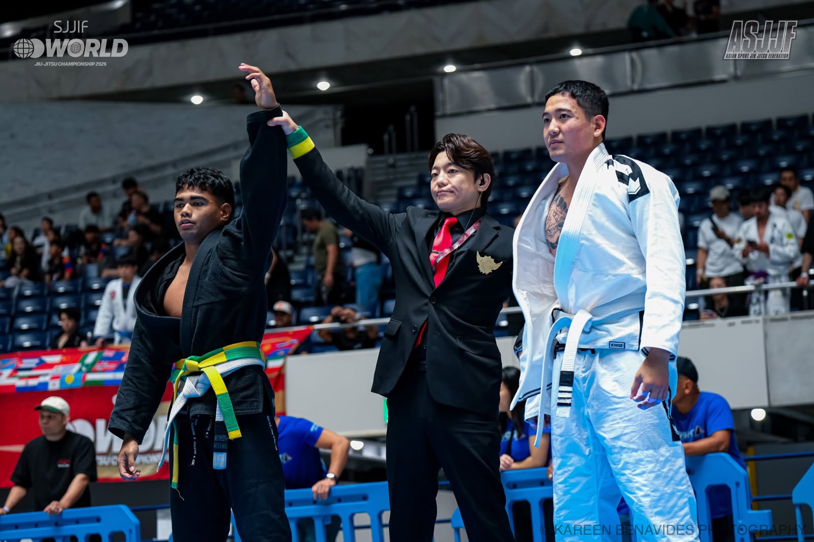 Jasper Alpet having his hand raised at the SJJIF World Championships